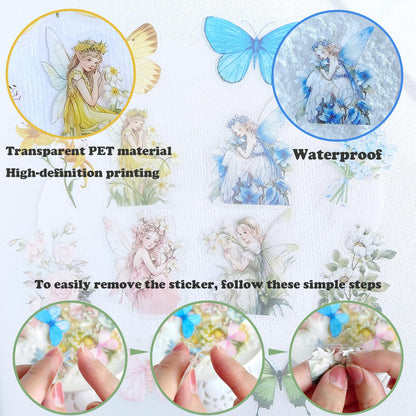 Ychsring Angel Fairy Stickers Set - 160 Pcs Clear PET Fairy Stickers for Scrapbook, Journal, Junk Journal, Collage - Waterproof Transparent for Resin, Craft & Scrapbook Supplies