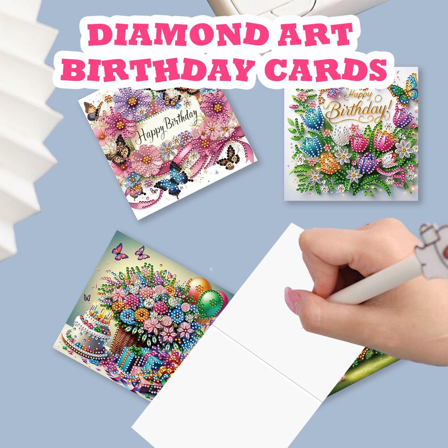 YOKUSHI 12 PCS Diamond Art Painting Birthday Greeting Cards, Fete Day Craft DIY Card Making Kits for Adults Gifts (Happy Birthday)