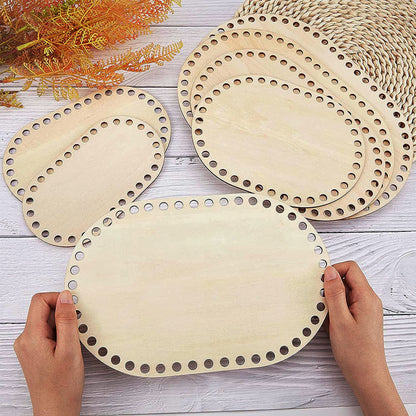 Yayatty 7 PCS Wooden Basket Bottom, 3 Shape Blank Crochet Knitting Basket Wood Base Shaper for DIY Basket Craft Weaving Making Supplies