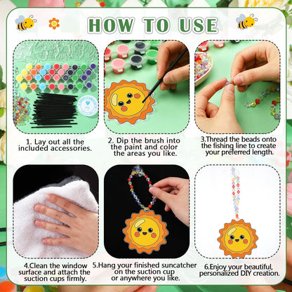 Beeveer 30 Sets Summer Suncatchers Craft DIY Summer Stained Glass Kit Paint Your Own Flower Butterfly Bee Window Art Ornaments for Easter Activities Party Favor