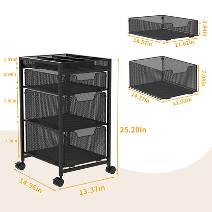 Rolling Utility Cart with 3 Drawers, Craft Organizer and Storage with DIY Divider, Lockable Wheels, Multi-Functional Storage for Art Supplies, Store for Brushes & Paints & Small Parts(Patent Pending)