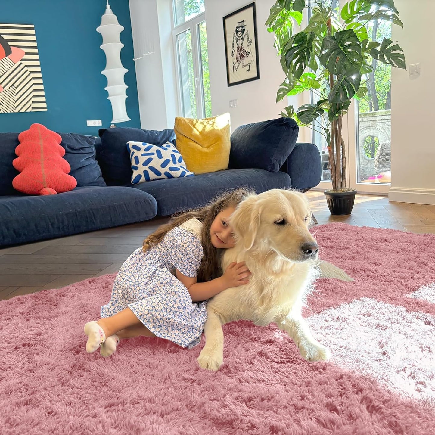 OLANLY Large Area Rug - Soft Fluffy Shaggy Indoor Carpet for Living Room & Bedroom | Pale Pink 6x9