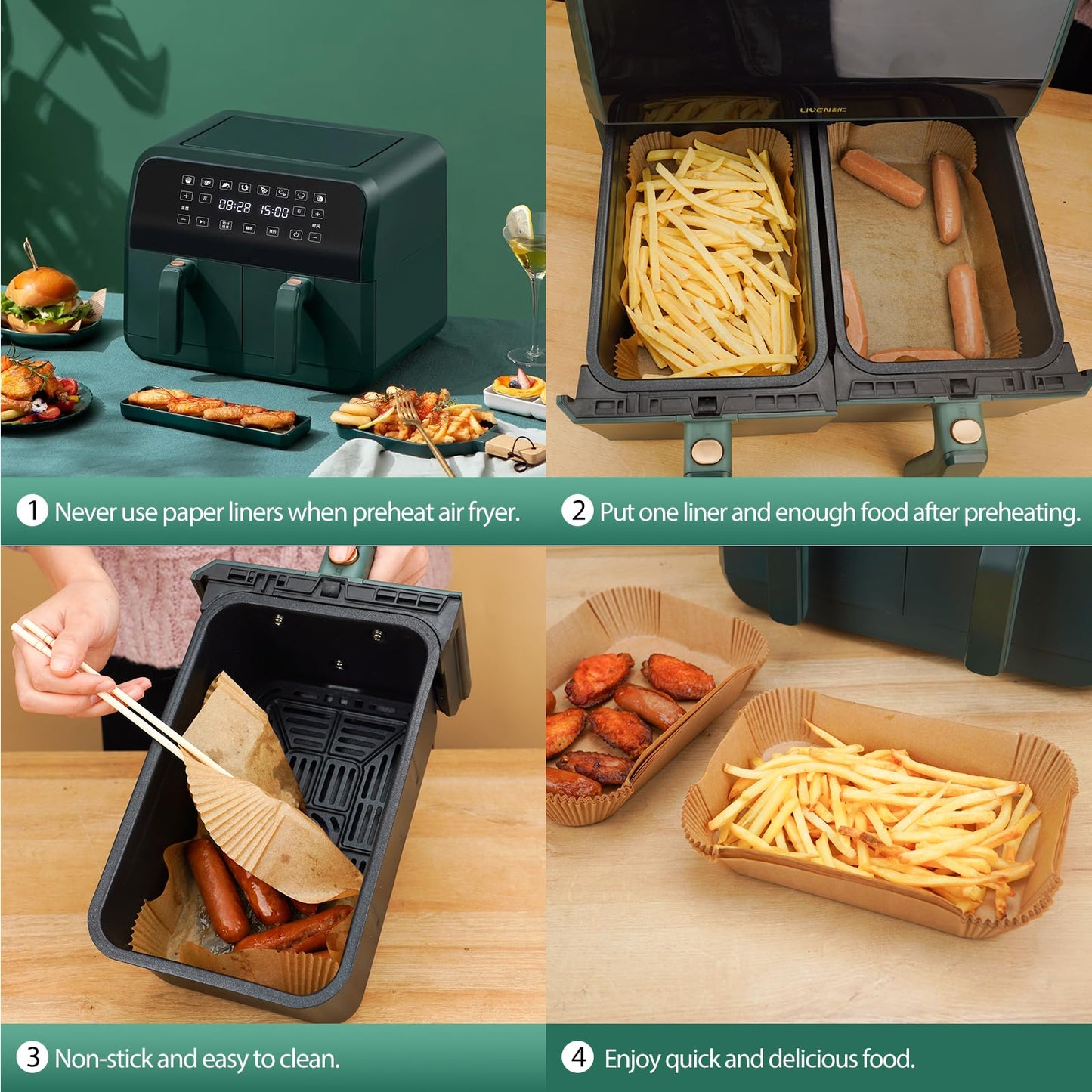 400 Pcs Air Fryer Paper Liners, 8" Square Air Fryer Liners Disposable, Heavy-Duty Parchment Paper for 5-8 qt Airfryer Basket, Non-Stick & Grease-Proof Baking Liner for Oven Pan