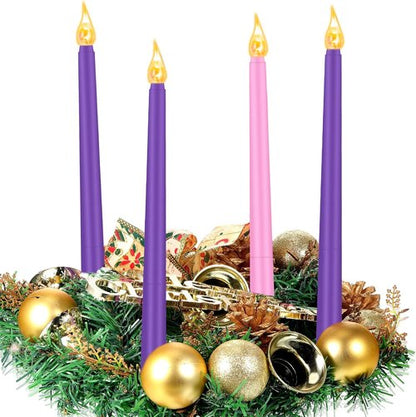 Honoson Flameless LED Taper Candles - 4 Pack for Hanukkah & Christmas | Flickering Purple & Pink Decor