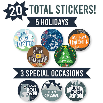 20 Monthly Baby Milestone Stickers Boy - Adventure Baby Monthly Milestone Stickers for Baby Boy, Milestone Baby Monthly Stickers, Baby Month Stickers for Baby Photo Props, Monthly Baby Stickers Boy