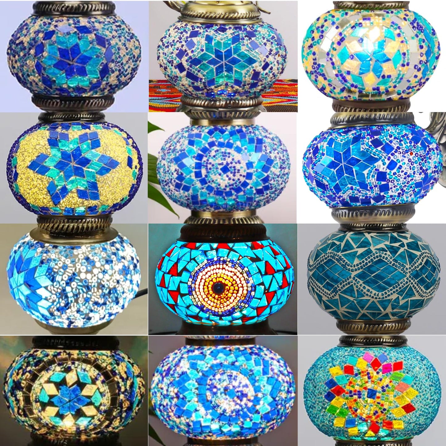 Baquler Turkish Mosaic Lamp Kit DIY Stained Glass Decorative Table Bedside Night Light Tabletop Bohemian Morrocan Lamp Crfat Kit for Living Room Decorations, Make Your Own(Blue)