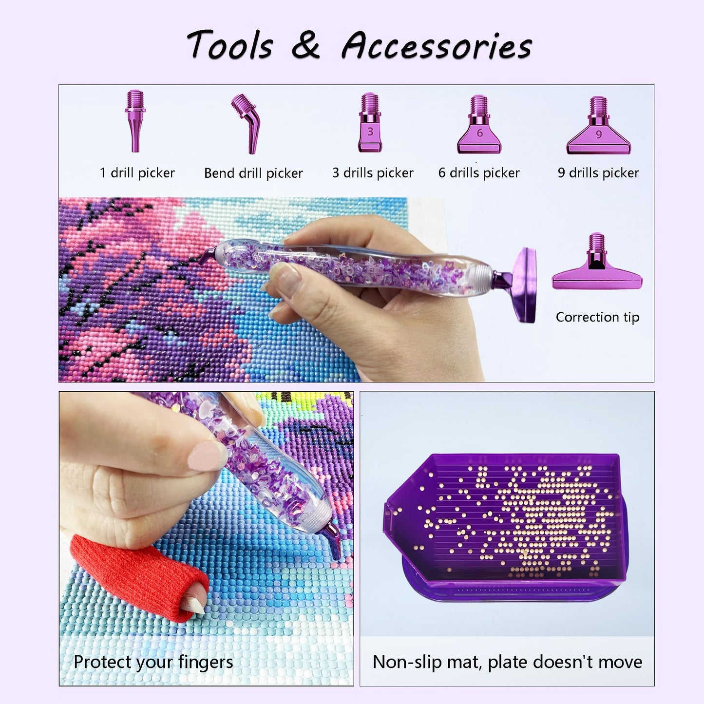 Muzagroo Art Diamond Painting Storage Containers, Diamond Art Storage Case with Accessories and Tools, Portable Shockproof 60 Slots Organizer Case for Diamond Painting Kits M (Purple)