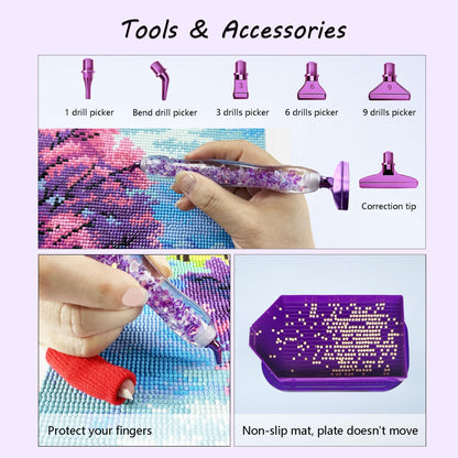 Muzagroo Art Diamond Painting Storage Containers, Diamond Art Storage Case with Accessories and Tools, Portable Shockproof 60 Slots Organizer Case for Diamond Painting Kits M (Purple)