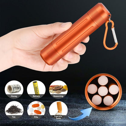 Airtight Stash Jar - Durable Smell Proof Aluminum Container with Carabiner for Herbs, Spices, Valuables - Orange