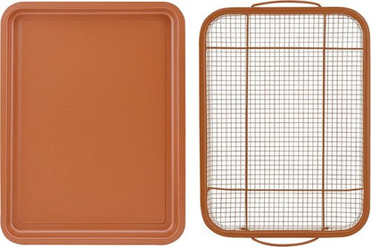 G&S Nonstick Crisper Basket Set - Durable Copper Baking Pan | 2-Piece Easy-to-Use Set