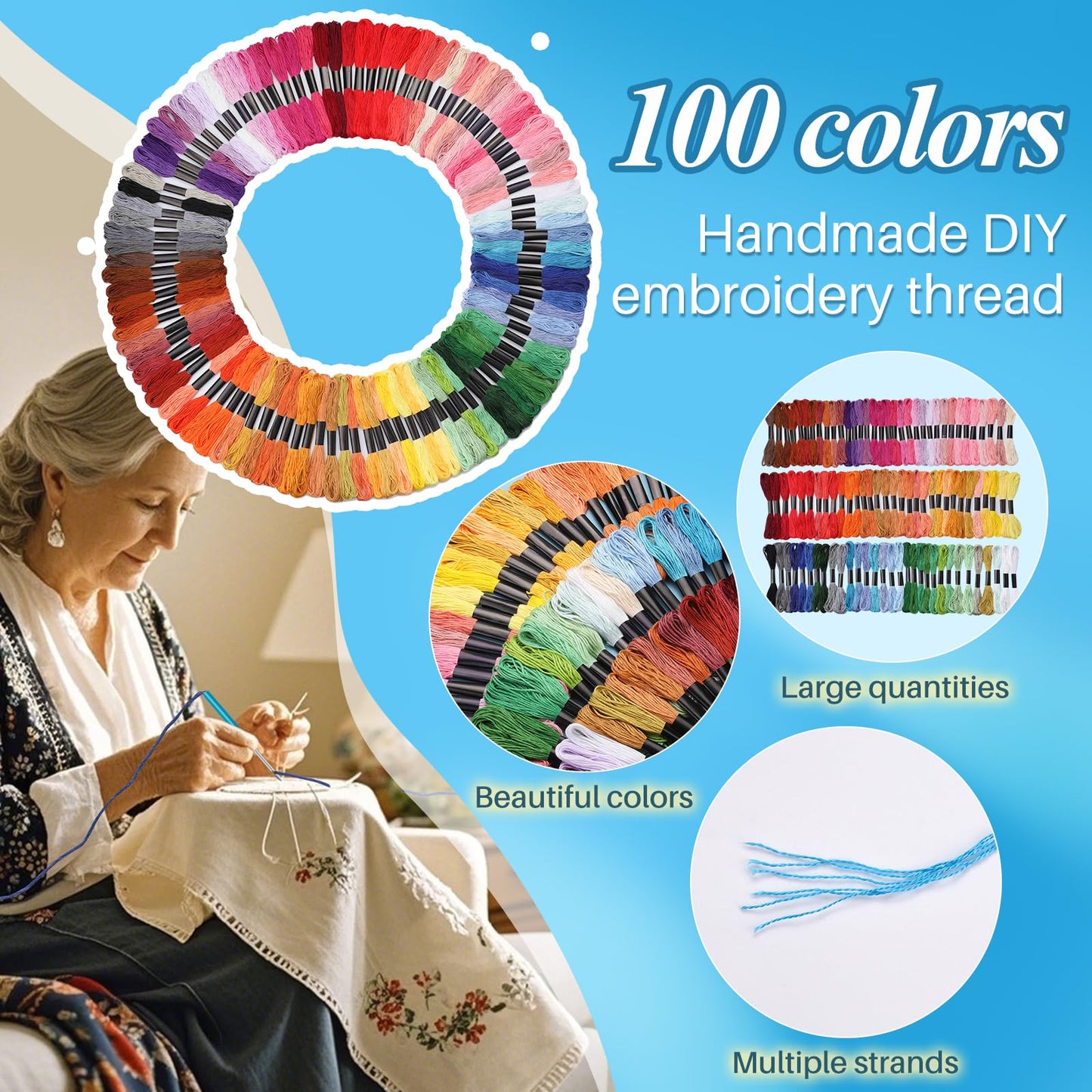 JUPEAN Embroidery Kit, Punch Needle Kit, 156 Pcs Punch Needle Tool, 110 Pcs Embroidery Floss, Punch Needles Kit for Beginners