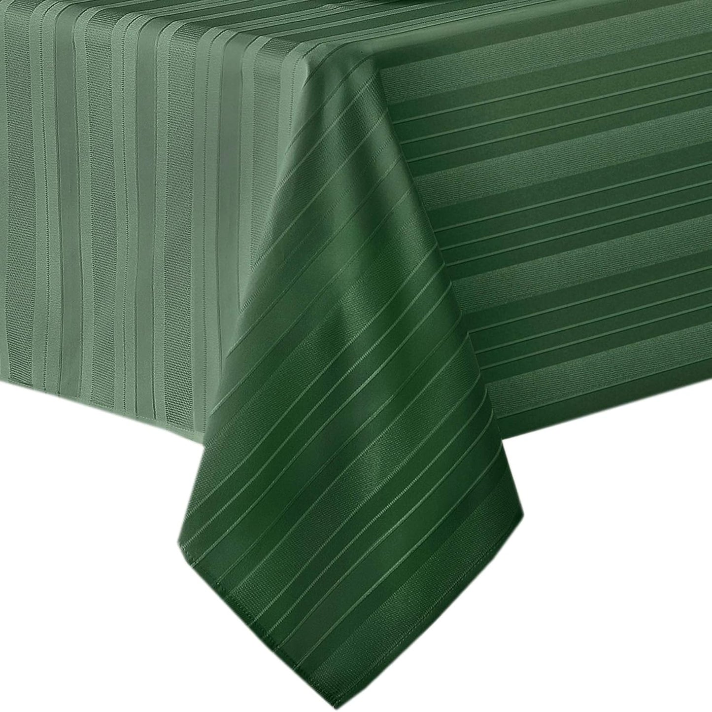 Newbridge Satin Stripe No-Iron Tablecloth, Soil Resistant Fabric with Set of 4 Napkins, Hunter Green