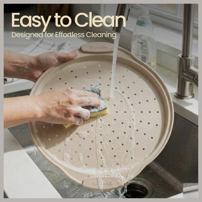 Bakken Pizza Baking Pan - Round Perforated Carbon Steel Pan with Non-Stick Marble Coating, Oversized Silicone Handle, Dishwasher Safe, High-Temperature Resistant, Durable & Easy Cleanup White, 1 Pack