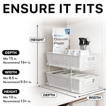 Simple Houseware 2 Tier Bathroom Organizer Tray Pull-Out Sliding Drawer, Under Sink Storage, White