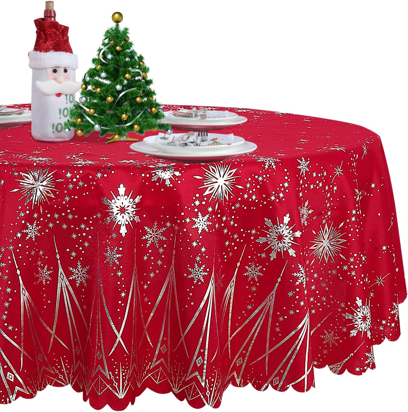 60 Inch LUSHVIDA Christmas Round Table Cloth Washable Water Resistance Holiday Microfiber Tablecloth Decorative Table