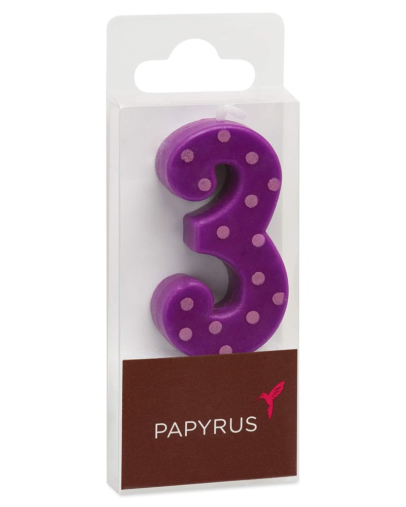 Papyrus Number Birthday Candles Pack, Purple Polka Dots (10-Count)