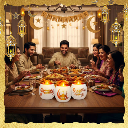 FoldTier 6 Pcs Ramadan Table Decor Ramadan Mubarak Candle Holders Glass Eid Mosque Decoration Votive Tealight Candle Holders for Muslim Gift Tabletop Centerpieces Islamic Party Home Decoration