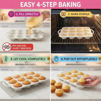 BAKE BOSS 2-Pack Silicone Muffin Pan for Baking with Metal Reinforced Frame -12 Cup Regular Size Cupcake Pan, BPA Free Silicone Muffin Tray - Cupcake Baking Pan Molds for Oven & Dishwasher Safe