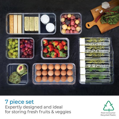 iDesign Crisp 7-Piece Recycled Plastic Refrigerator Organizer Bin Set with Lids, Clear/Gray