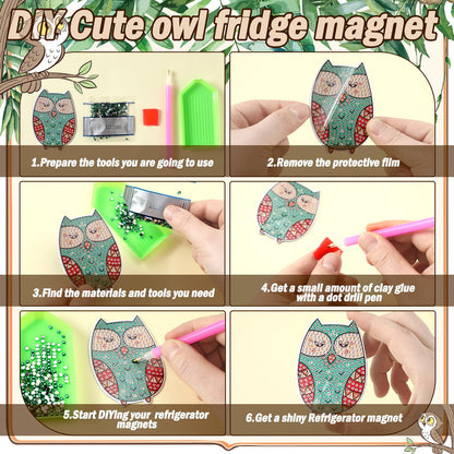Xuhal 30 Pcs Owl Diamond Painting Magnets Owl Diamond Art Magnet Kits for Adults Colorful Cute Animals Refrigerator Magnetic Sticker 5D Rhinestone Fridge Stickers for Beginner DIY Crafts Gifts
