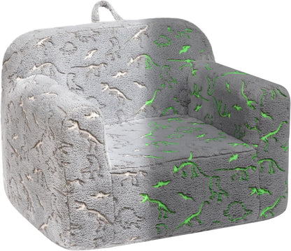 ALIMORDEN Kids Ultra-Soft Snuggle Foam Filled Chair, Glow-in-The-Dark Dinosaurs Fossil Pattern Toddler Cuddly Sherpa