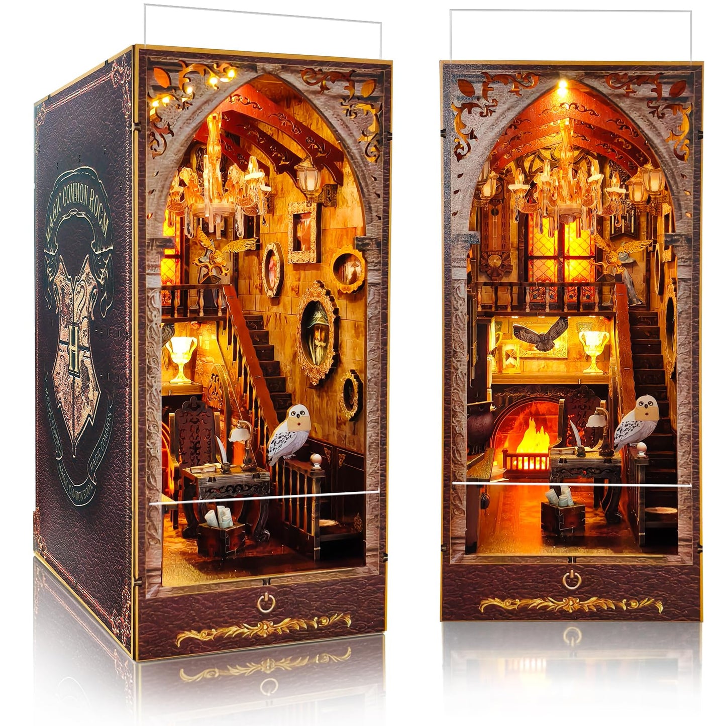 BELEEV Book Nook Kit - DIY Miniature Wooden Booknook with LED Lights, Dust Cover 3D Puzzle Bookend Bookshelf Decor Gift for Adults Teens - Magic Academy