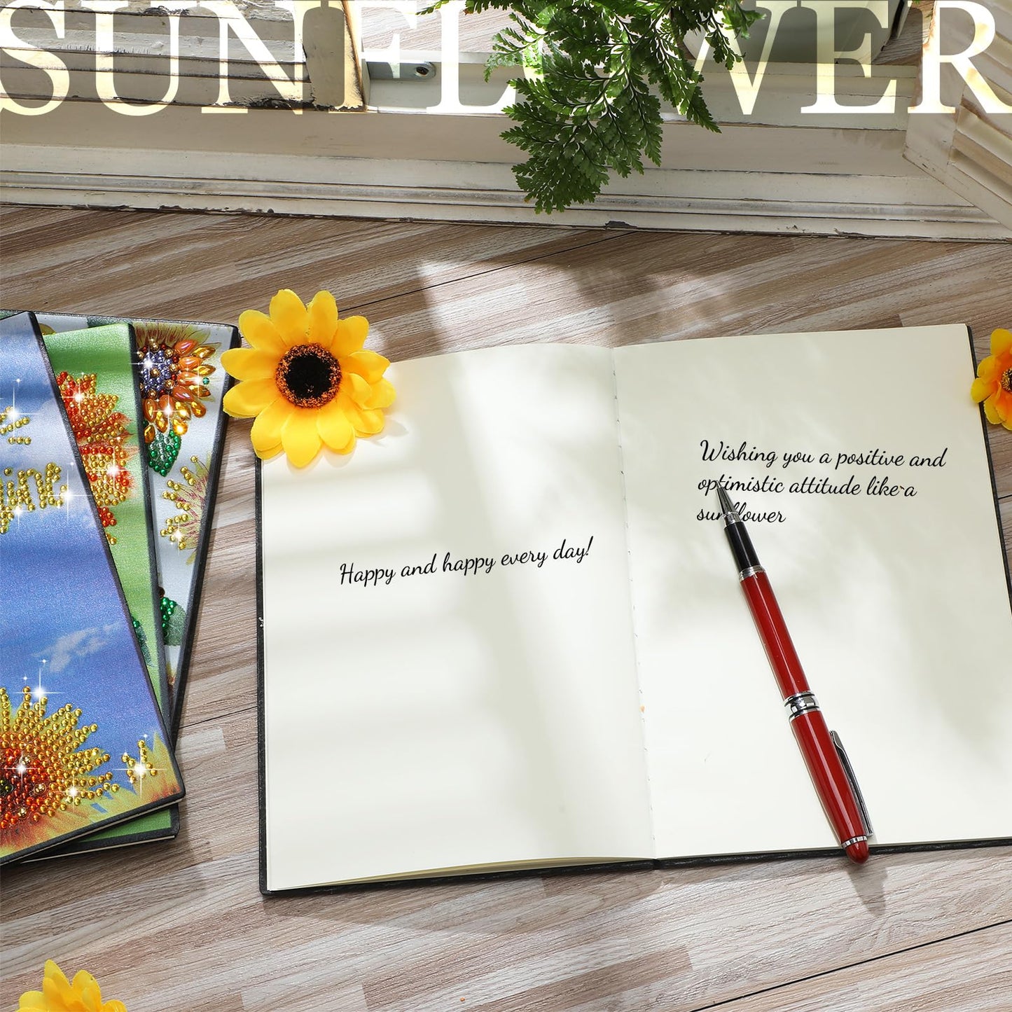 Ctosree 4 Pack Sunflower Diamond Painting Notebook, Spring Diamond Art Kits, DIY Diamond Journal,a5 Leather Arts and Crafts for Adults Diamond Sketchbook with Tools for Drawing
