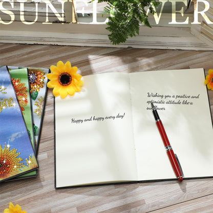 Ctosree 4 Pack Sunflower Diamond Painting Notebook, Spring Diamond Art Kits, DIY Diamond Journal,a5 Leather Arts and Crafts for Adults Diamond Sketchbook with Tools for Drawing