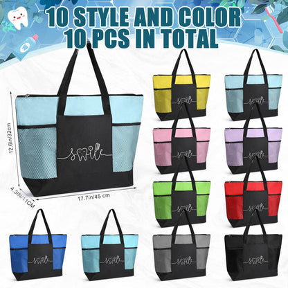 Locmeo 20 Pcs Dental Gifts Dental Assistant Hygienist Multicolor Tote Bags with Mesh Pocket for Dentist Office Accessories