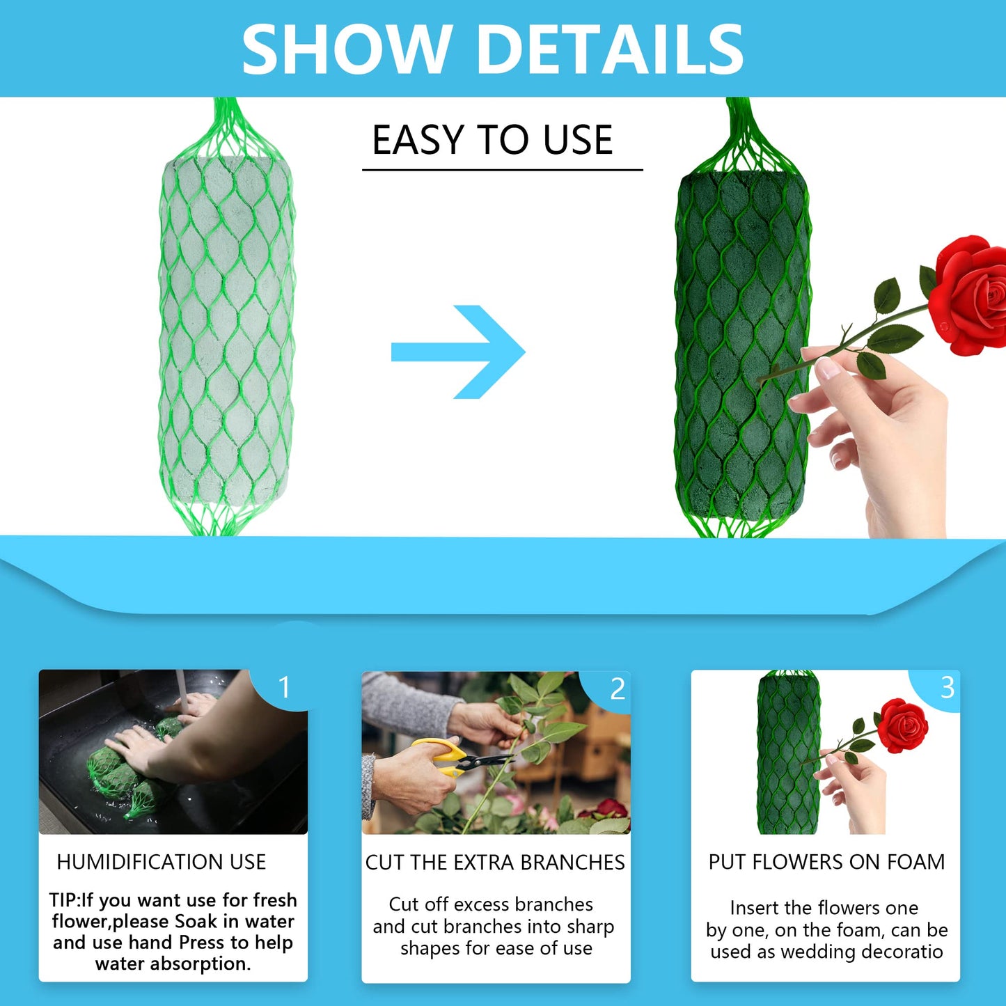 14 Piece Floral Foam Garland for Flowers,9.2Ft Flower Sponge Blocks Kit,Absorption Flower Holder Arch Door,Floral Craft Dry Foam Bricks,Green Floral Foam Arrangement for Home Wedding Garden