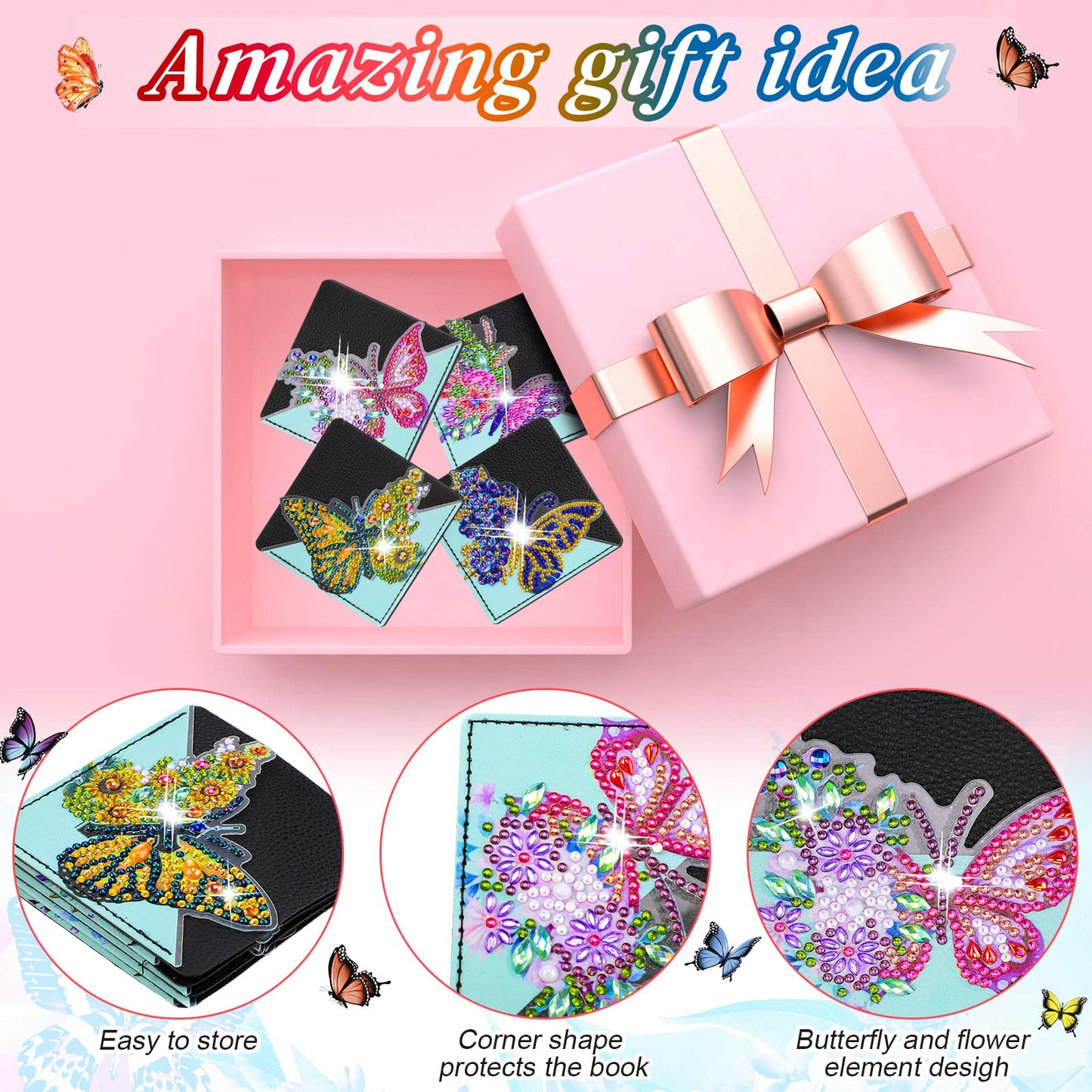 Ireer 8 Pcs Diamond Art Bookmark Kit Butterfly Diamond Painting Bookmark DIY Corner Book Marks for Kid Adult Book Lover Graduation Birthday Wedding Crafts Supplies, 8 Styles