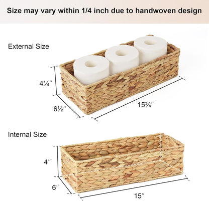 StorageWorks Toilet Tank Basket - Stylish Water Hyacinth Storage Baskets for Bathroom | 2-Pack