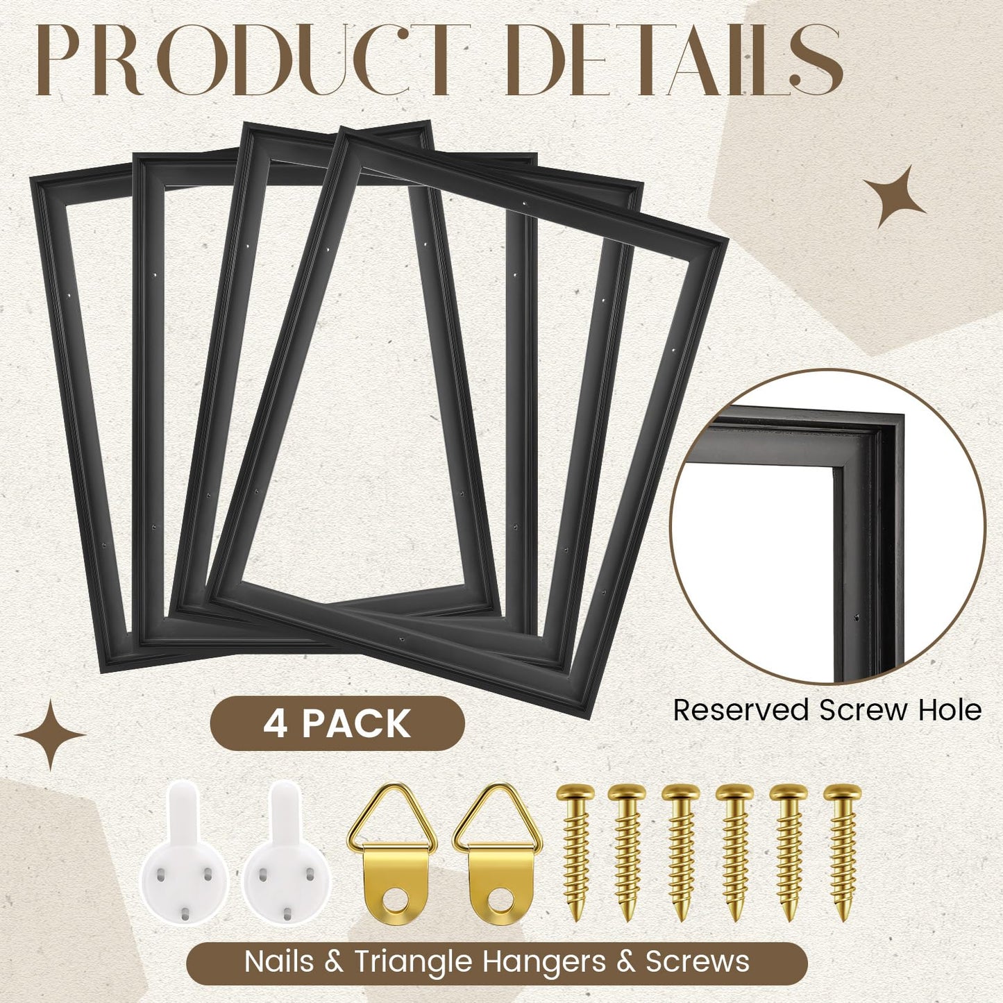 Soaoo 4 Pcs Canvas Floater Frames 16'' x 20'' Black Floating Canvas Frame 0.9" Deep Artwork for Paintings with Hardware Kit Included for Wall Prints Painting, Assemble Required