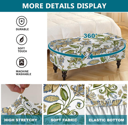 13) KRFOONN Rectangle Ottoman Covers Stretch Folding Storage Ottoman Bench Cover Printed Storage Footstool Covers