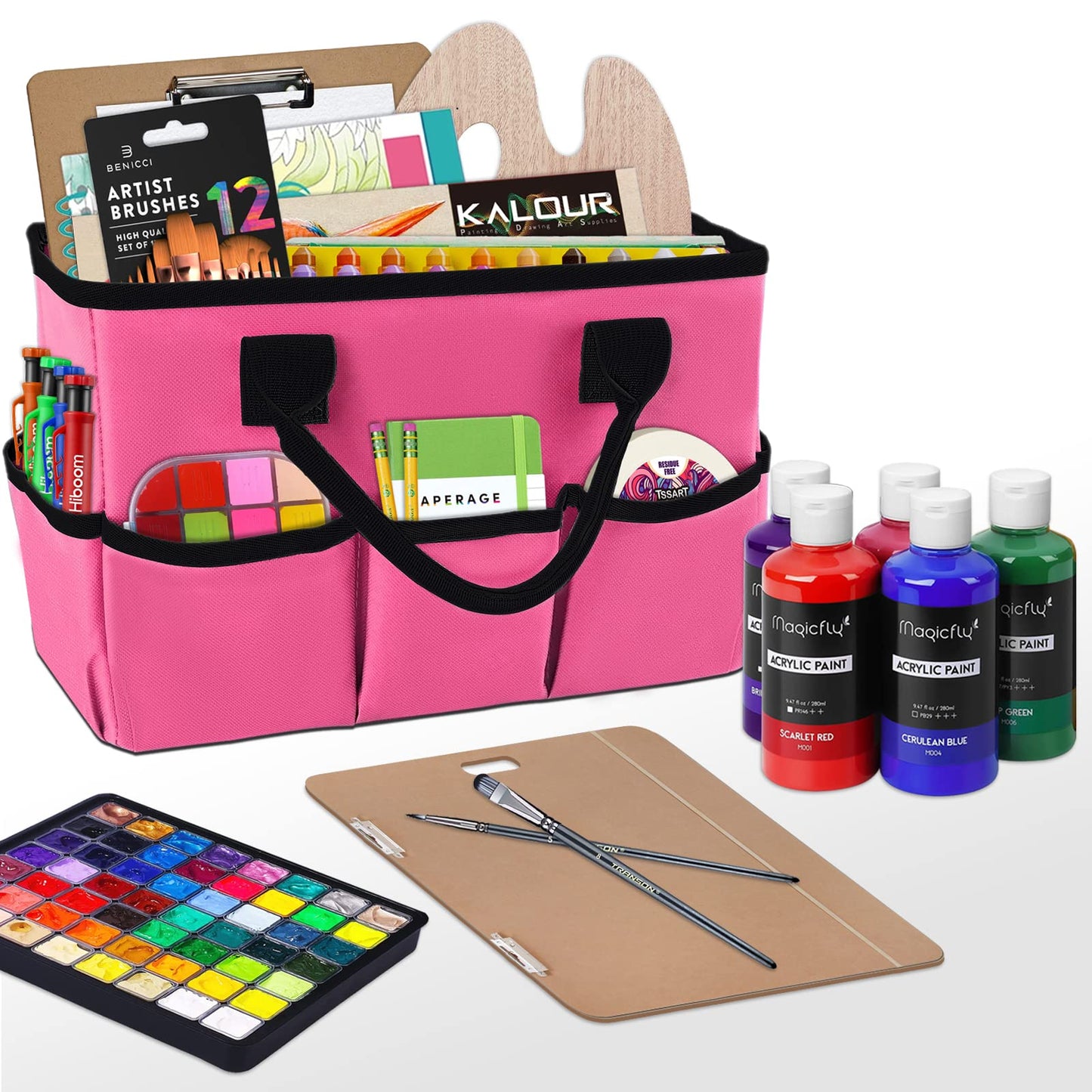 Godery Desktop Tote and Organizer, Teacher Helper Caddy Bag for Arts, Books, Stationery, Office Desk Organization, Make-up Storage with Handles for Travel, Pink