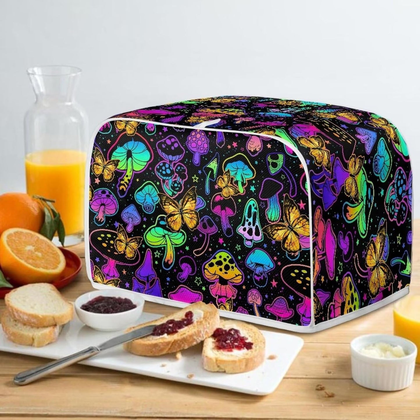 Gomyblomy Mushroom Butterfly Toaster Cover, Polyester Fabric Dustproof Cover for Kitchen, Washable Microwave Oven