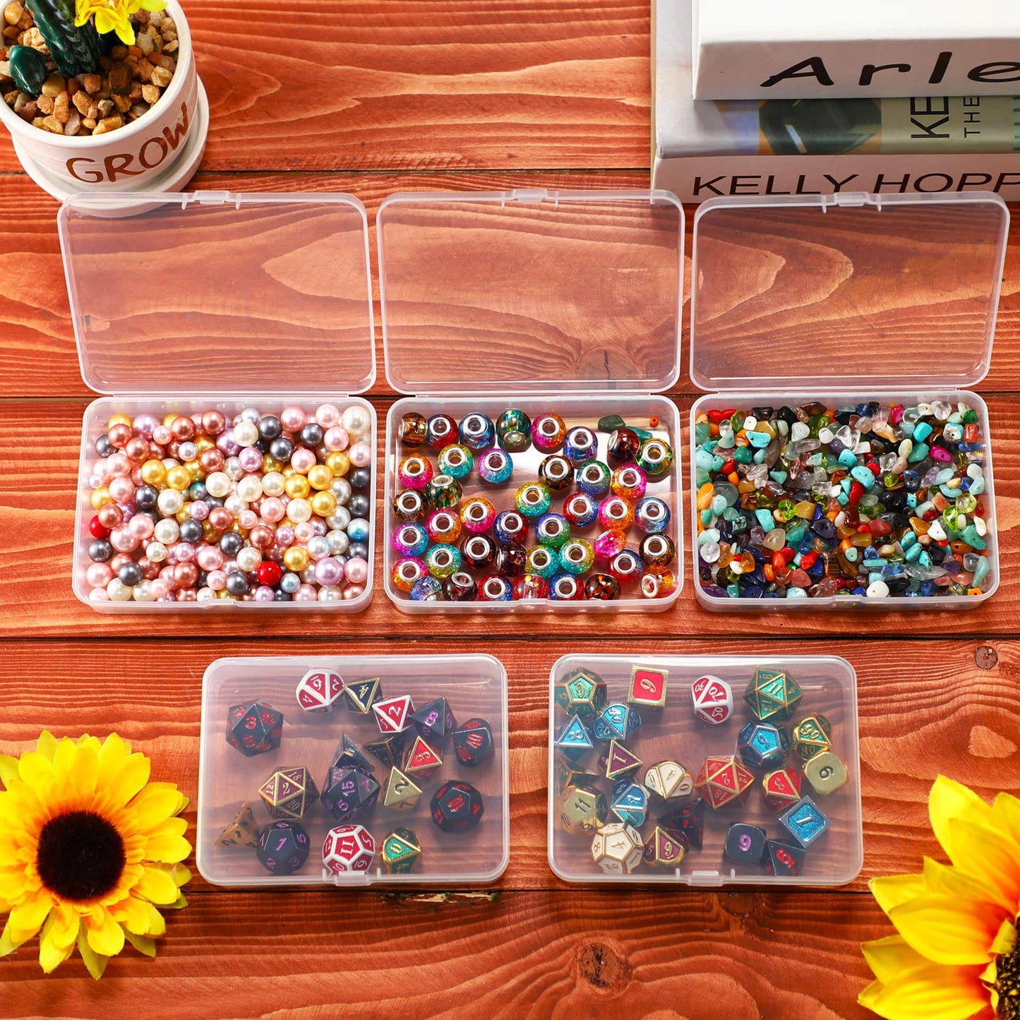 SATINIOR 48 Packs Clear Small Plastic Containers Transparent Storage Box with Hinged Lid for Small Items Crafts Jewelry (4.4 x 3.3 x 1.2 Inch)
