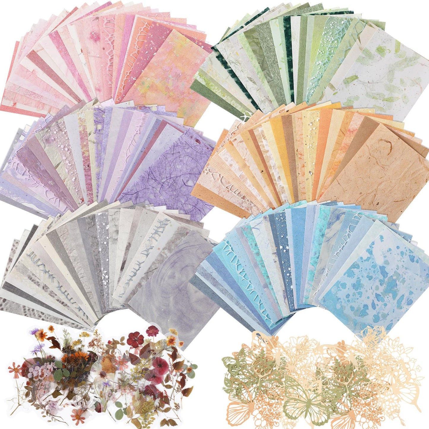 Fullhawl 186 Pcs Scrapbook Paper and Mesh Fabric Assorted Scrapbook Supplies Journaling Scrapbooking 20 Sheets Flowers Stickers 10 Sheets Butterfly Paper for Planner Junk Journal Retro Crafts