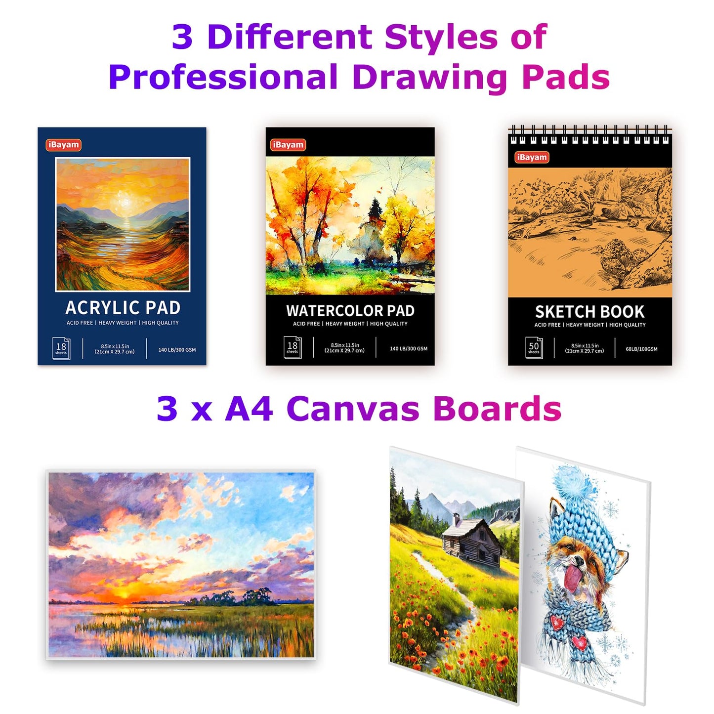 iBayam Arts and Crafts Kits for Adult, 195-Pack Deluxe Art Set Box with 3 PCS Drawing Pads, Canvases, Acrylic Painting, Drawing & Art Supplies for Pumpkin, Halloween, Christmas