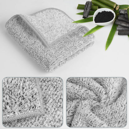 SINLAND 6 Pack Microfiber Face Towels Ultra Soft Bamboo Charcoal Facial Washcloths Reusable Makeup Remover Cloths Face Cloth for Bath 12Inch x 12Inch