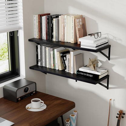 16W 12D Set 2, 12 Inch Axeman Deep Floating Shelves for Wall, x Black Floating Shelves of Deep Large Wall Mounted