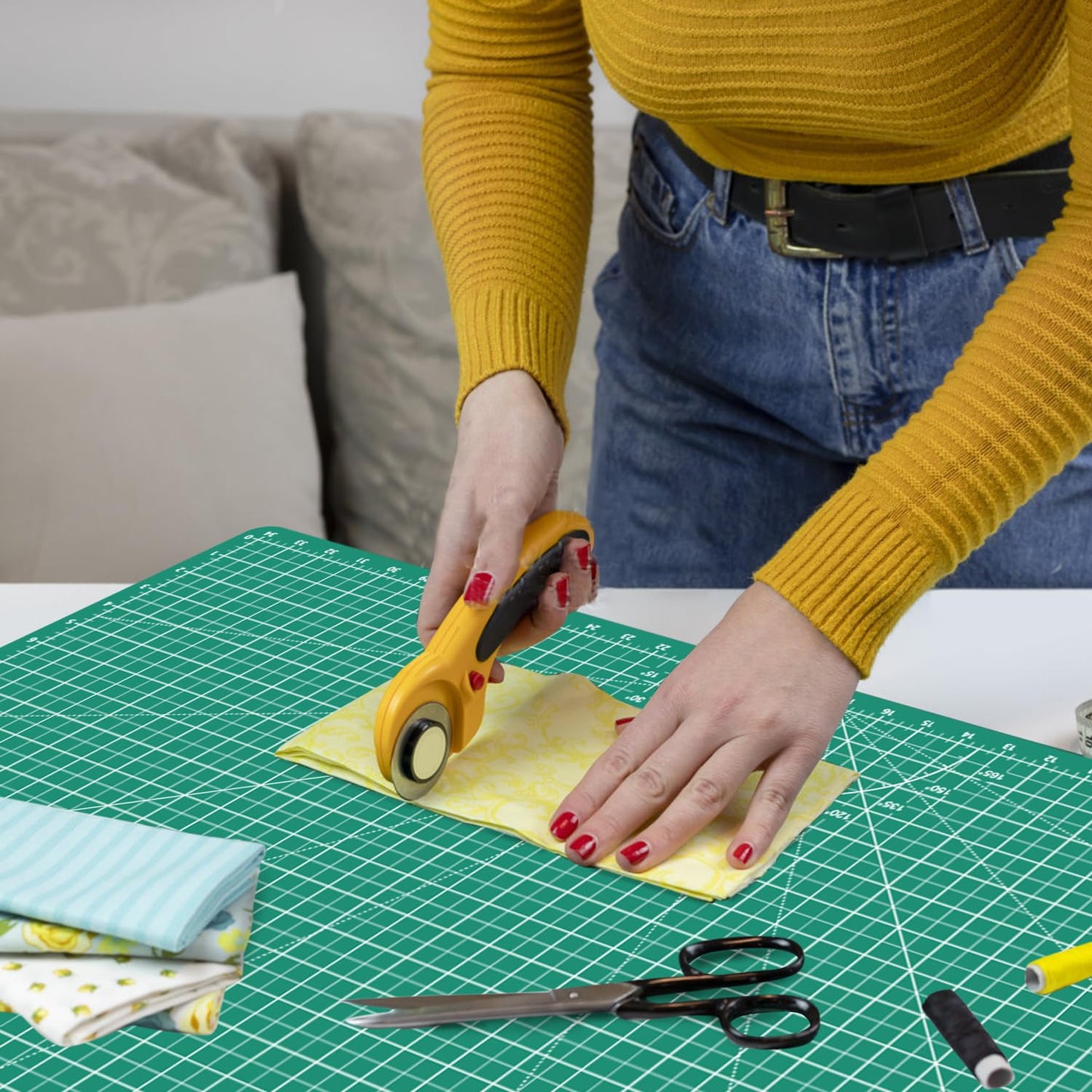 Headley Tools Thickened 36 x 48 Inch Self Healing Sewing Cutting Mat, A0 Rotary Cutting Sewing Mat for Crafts, Double Sided 5-Ply Table Cutting Board for Fabric Quilting Leather Hobby, Green