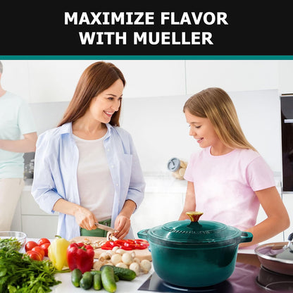Mueller DuraCast Enameled Cast Iron Dutch Oven - 6 Quart, PFOA-Free, Oven Safe to 500°F | Ideal for Sourdough Baking, Emerald
