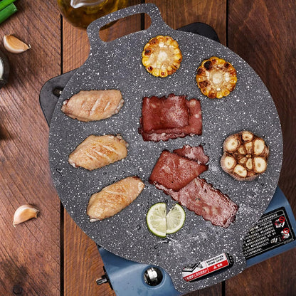 Portable 13.4 IN Korean BBQ Grill Pan - Non-Stick Aluminum Round Stove Top Grill for Indoor Outdoor