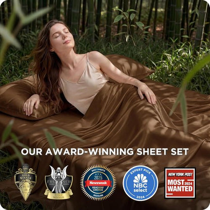 Bedsure Cooling Bed Sheets - Soft & Breathable Rayon from Bamboo | Full Size, Deep Pocket Up to 16 Inches, Brown