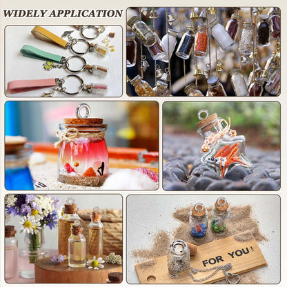 HARFINGTON 20 Pcs Mini Glass Bottles Jars, Square Small Cute Glass Jars Vials Pendants Small Vials Wishing Bottle with Cork Stoppers and Eye Screws for DIY Crafts Wedding Favors, Green