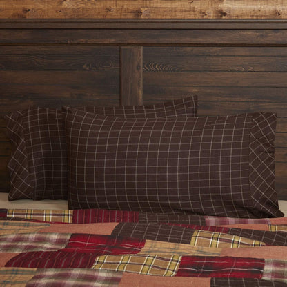 VHC Brands Standard Pillowcase Set, 21x30, Wyatt Bedding Accessory, Plaid Tan