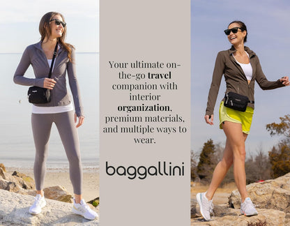 Baggallini Triple Zip Small Crossbody Bag for Women - 8x6 Lightweight Convertible Fanny Pack Belt Bag
