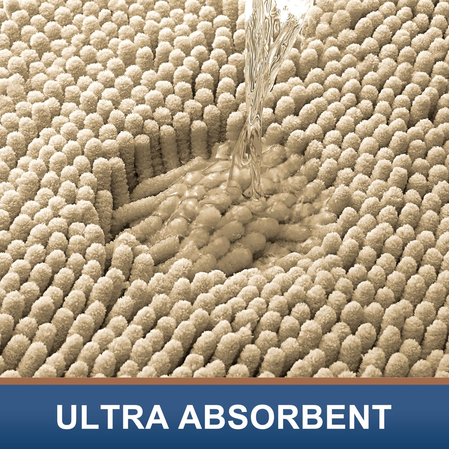 Smiry Luxury Chenille Toilet Rugs U-Shaped 20x20, Soft Absorbent Non-Slip Contour Bathroom Rugs for Toilet, Machine Washable Contoured Bath Mats, Beige