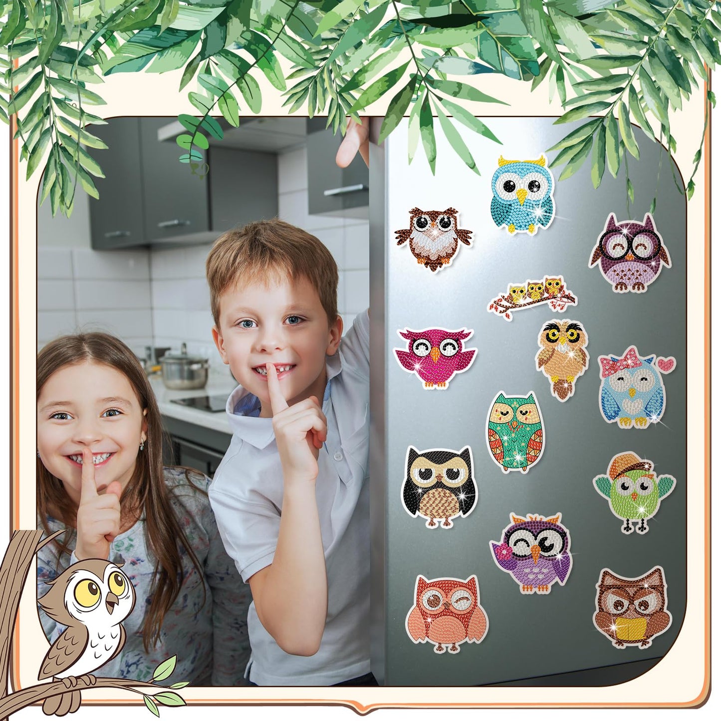 Xuhal 30 Pcs Owl Diamond Painting Magnets Owl Diamond Art Magnet Kits for Adults Colorful Cute Animals Refrigerator Magnetic Sticker 5D Rhinestone Fridge Stickers for Beginner DIY Crafts Gifts